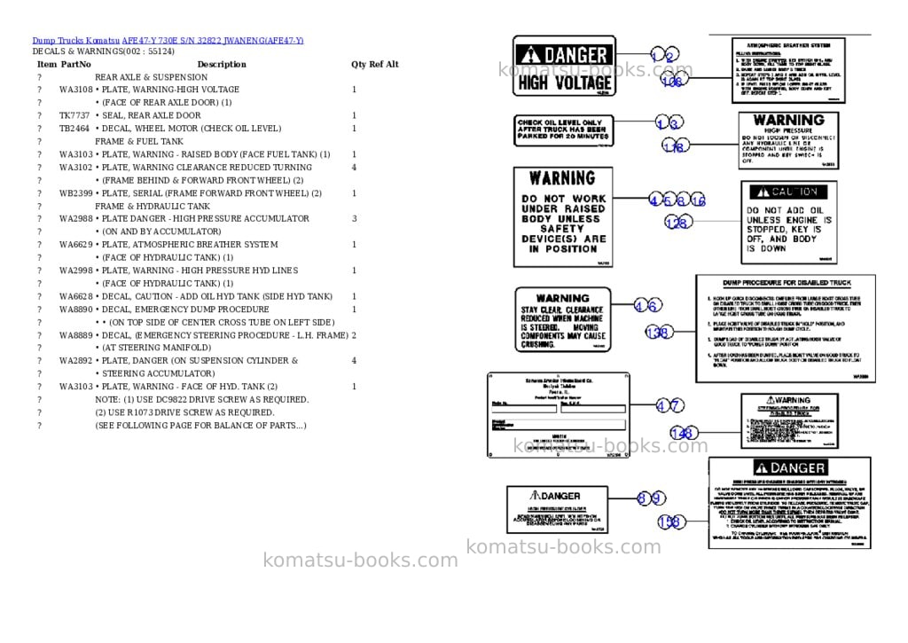 Komatsu afe47-y 730e s/n 32822 jwaneng Parts catalog cover Komatsu afe47-y 730e s/n 32822 jwaneng Parts catalog cover