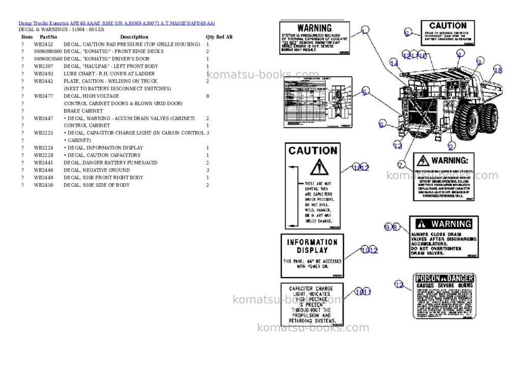 Komatsu afe48-aa/ae 930e s/n a30069-a30071 a.t.massey Parts catalog cover Page 2
