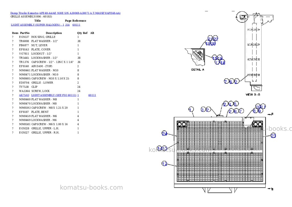 Komatsu afe48-aa/ae 930e s/n a30069-a30071 a.t.massey Parts catalog cover Page 3