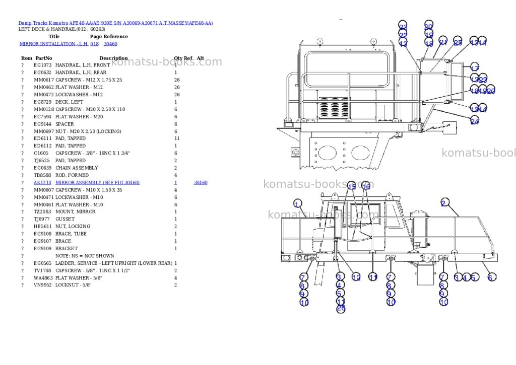 Komatsu afe48-aa/ae 930e s/n a30069-a30071 a.t.massey Parts catalog cover Page 6