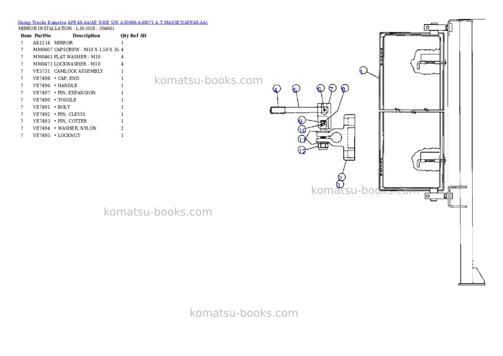 Komatsu afe48-aa/ae 930e s/n a30069-a30071 a.t.massey Parts catalog cover Page 9
