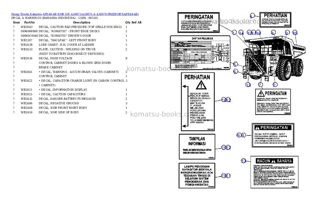 Komatsu afe48-ab 930e s/n a30073-a30075 & a30079 freeport Parts catalog cover Page 2