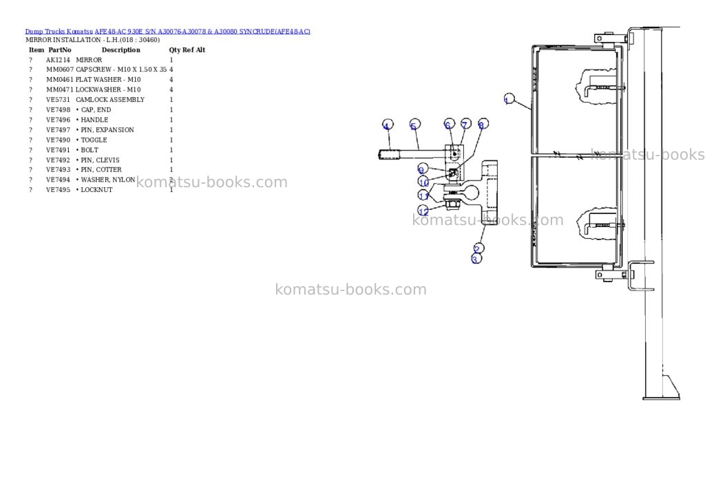 Komatsu afe48-ac 930e s/n a30076-a30078 & a30080 syncrude Parts catalog cover Page 9