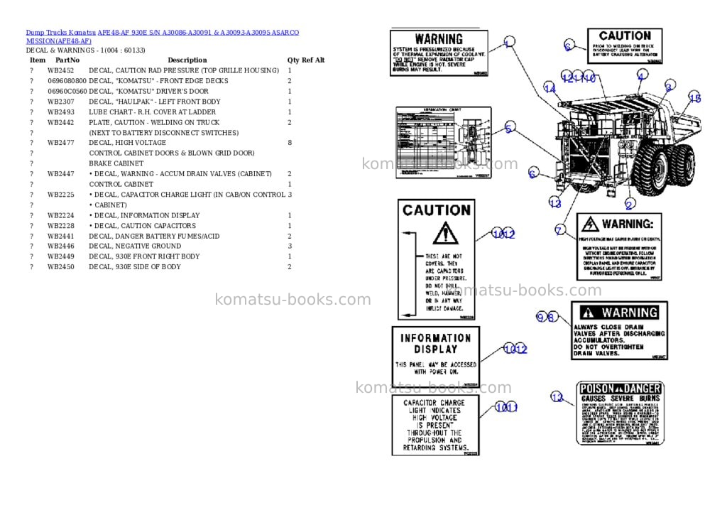 Komatsu afe48-af 930e s/n a30086-a30091 & a30093-a30095 asarco mission Parts catalog cover Page 2 Komatsu afe48-af 930e s/n a30086-a30091 & a30093-a30095 asarco mission Parts catalog cover Page 2