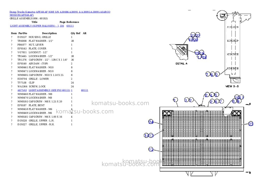 Komatsu afe48-af 930e s/n a30086-a30091 & a30093-a30095 asarco mission Parts catalog cover Page 3 Komatsu afe48-af 930e s/n a30086-a30091 & a30093-a30095 asarco mission Parts catalog cover Page 3
