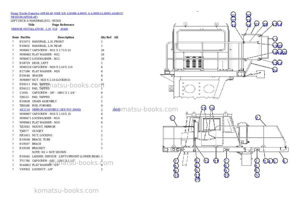 Komatsu afe48-af 930e s/n a30086-a30091 & a30093-a30095 asarco mission Parts catalog cover Page 6 Komatsu afe48-af 930e s/n a30086-a30091 & a30093-a30095 asarco mission Parts catalog cover Page 6
