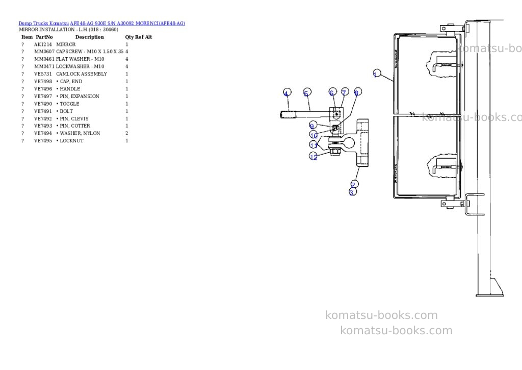 Komatsu afe48-ag 930e s/n a30092 morenci Parts catalog cover Page 9 Komatsu afe48-ag 930e s/n a30092 morenci Parts catalog cover Page 9