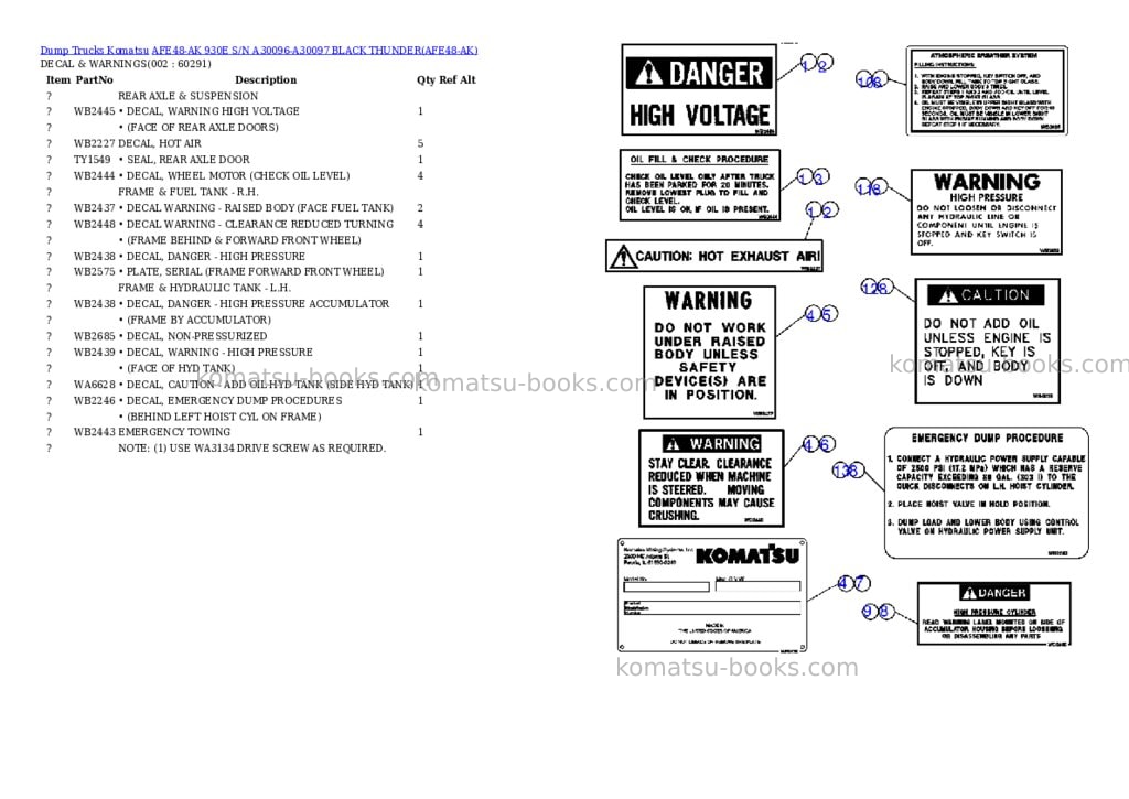 Komatsu afe48-ak 930e s/n a30096-a30097 black thunder Parts catalog cover Komatsu afe48-ak 930e s/n a30096-a30097 black thunder Parts catalog cover