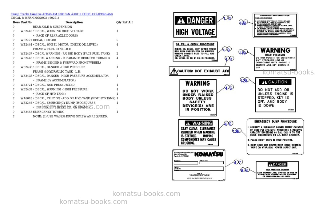 Komatsu afe48-am 930e s/n a30112 codelco Parts catalog cover