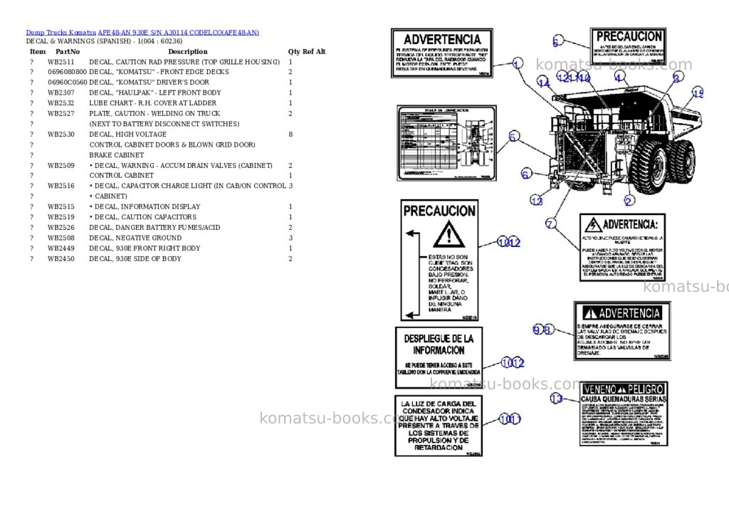 Komatsu afe48-an 930e s/n a30114 codelco Parts catalog cover Page 2
