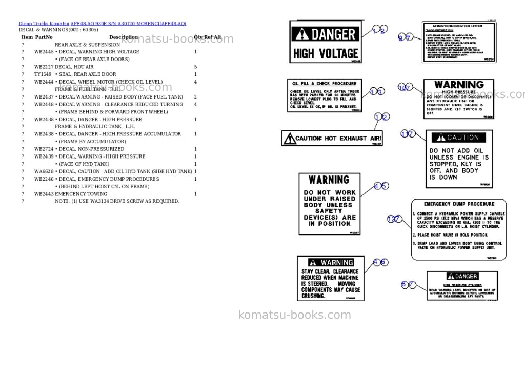 Komatsu afe48-aq 930e s/n a30120 morenci Parts catalog cover