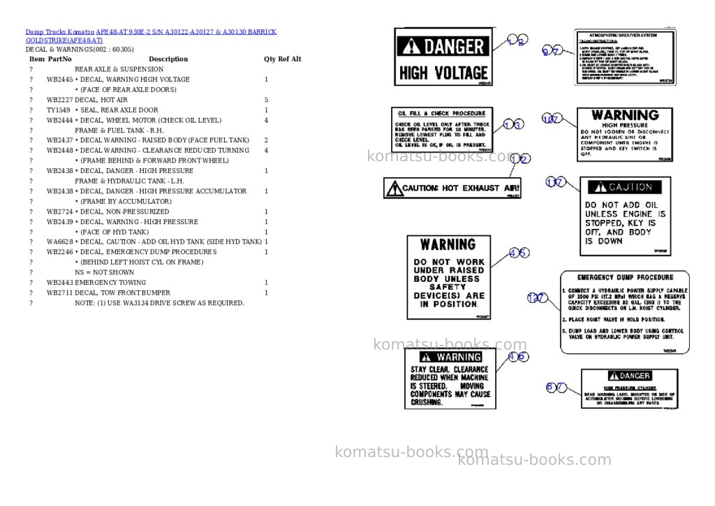 Komatsu afe48-at 930e-2 s/n a30122-a30127 & a30130 barrick goldstrike Parts catalog cover Komatsu afe48-at 930e-2 s/n a30122-a30127 & a30130 barrick goldstrike Parts catalog cover