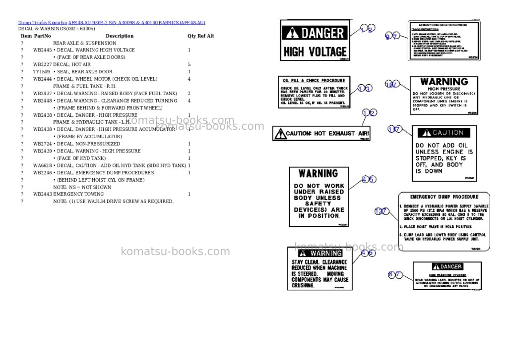 Komatsu afe48-au 930e-2 s/n a30098 & a30100 barrick Parts catalog cover Komatsu afe48-au 930e-2 s/n a30098 & a30100 barrick Parts catalog cover