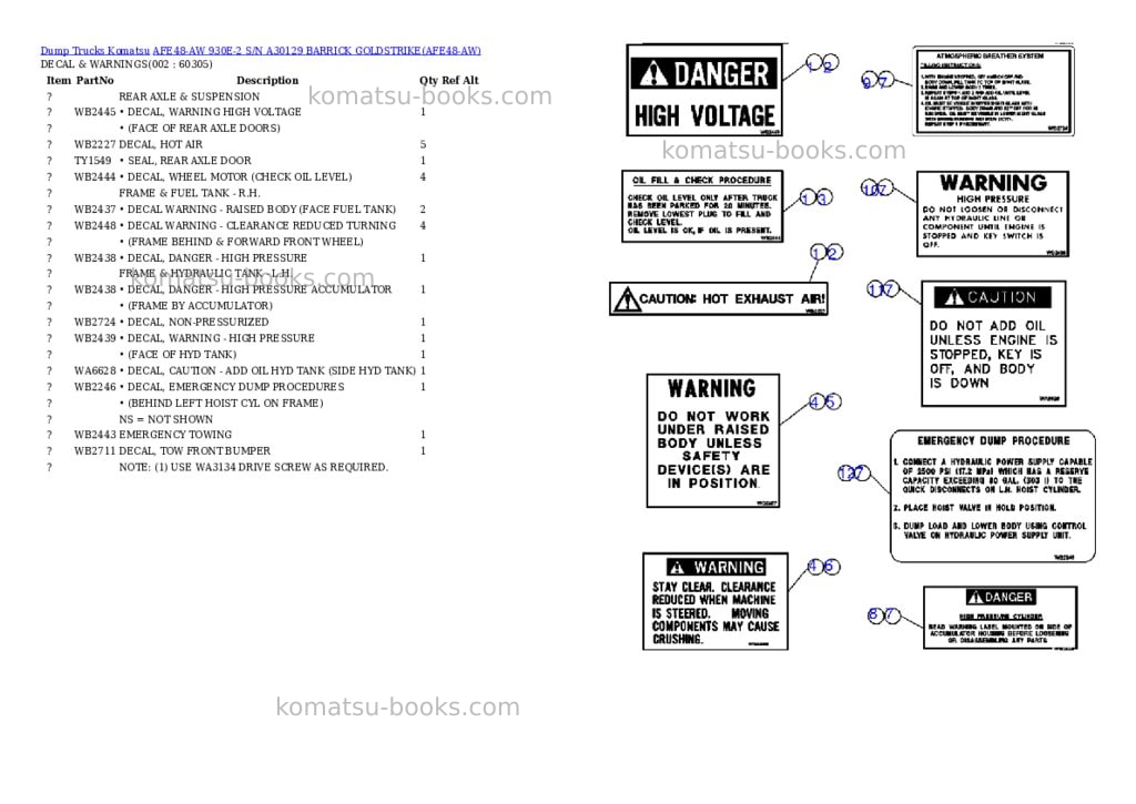 Komatsu afe48-aw 930e-2 s/n a30129 barrick goldstrike Parts catalog cover