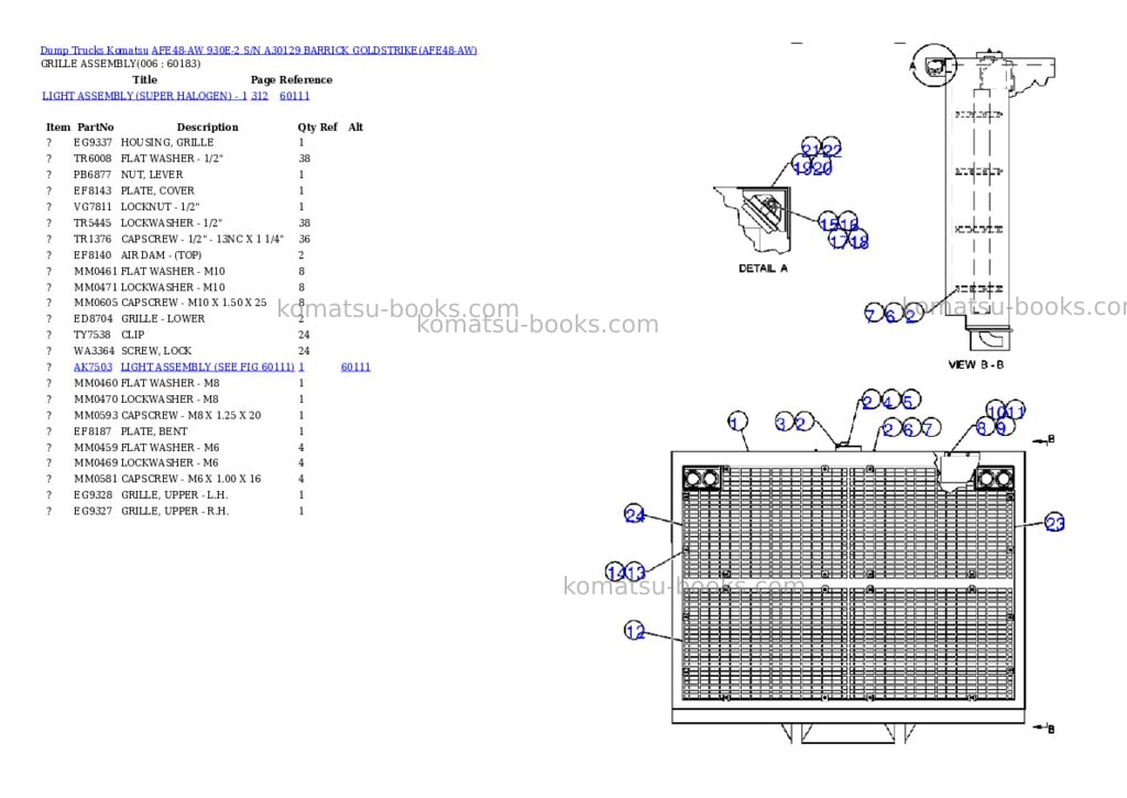 Komatsu afe48-aw 930e-2 s/n a30129 barrick goldstrike Parts catalog cover Page 3