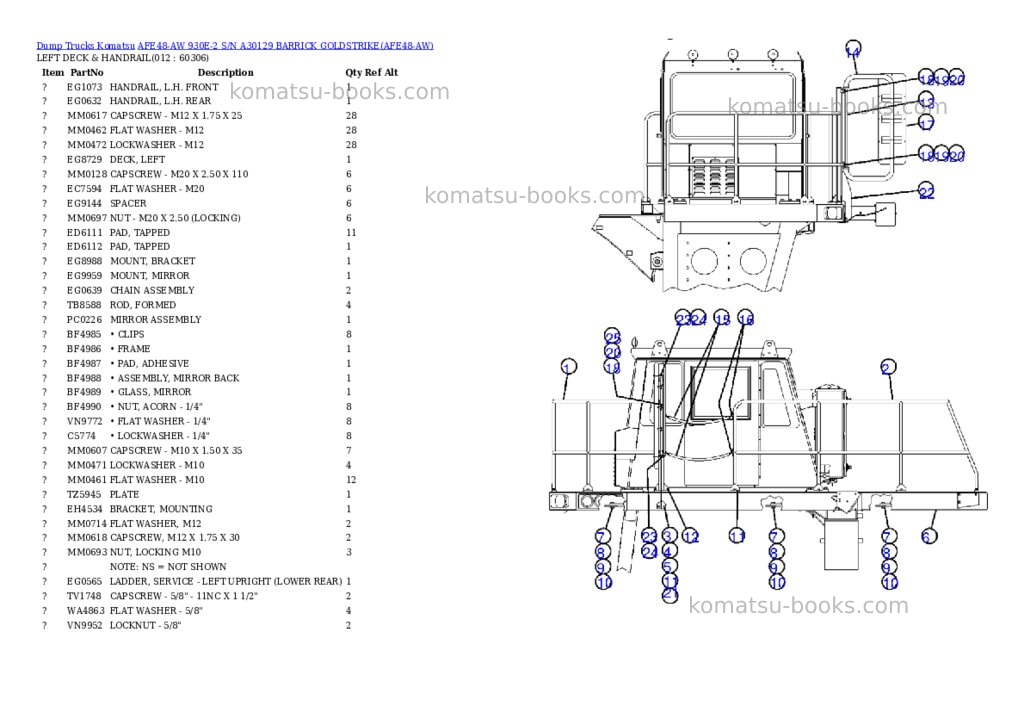 Komatsu afe48-aw 930e-2 s/n a30129 barrick goldstrike Parts catalog cover Page 6