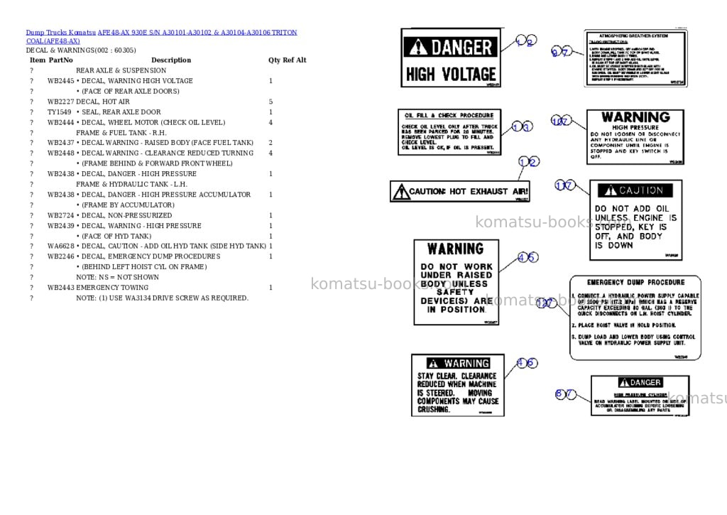 Komatsu afe48-ax 930e s/n a30101-a30102 & a30104-a30106 triton coal Parts catalog cover