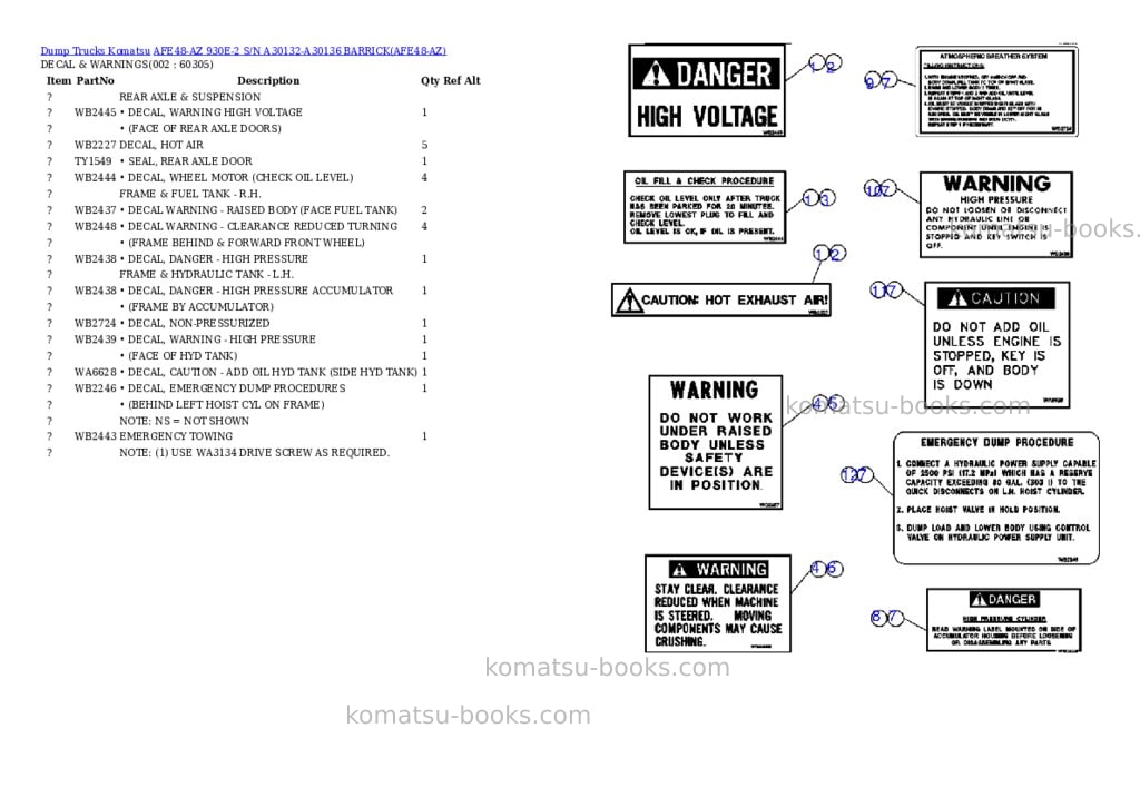 Komatsu afe48-az 930e-2 s/n a30132-a30136 barrick Parts catalog cover