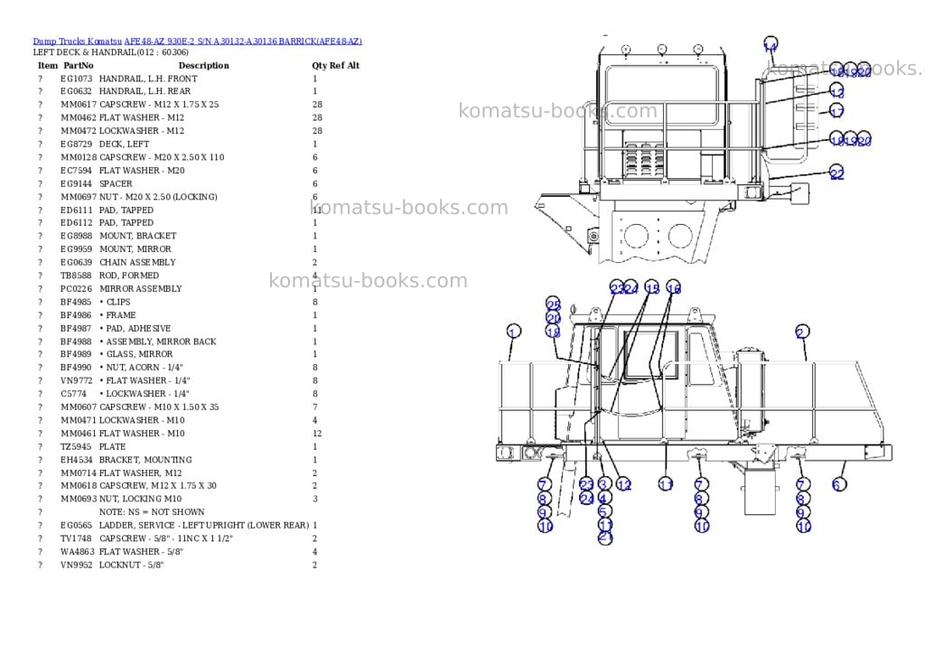 Komatsu afe48-az 930e-2 s/n a30132-a30136 barrick Parts catalog cover Page 6