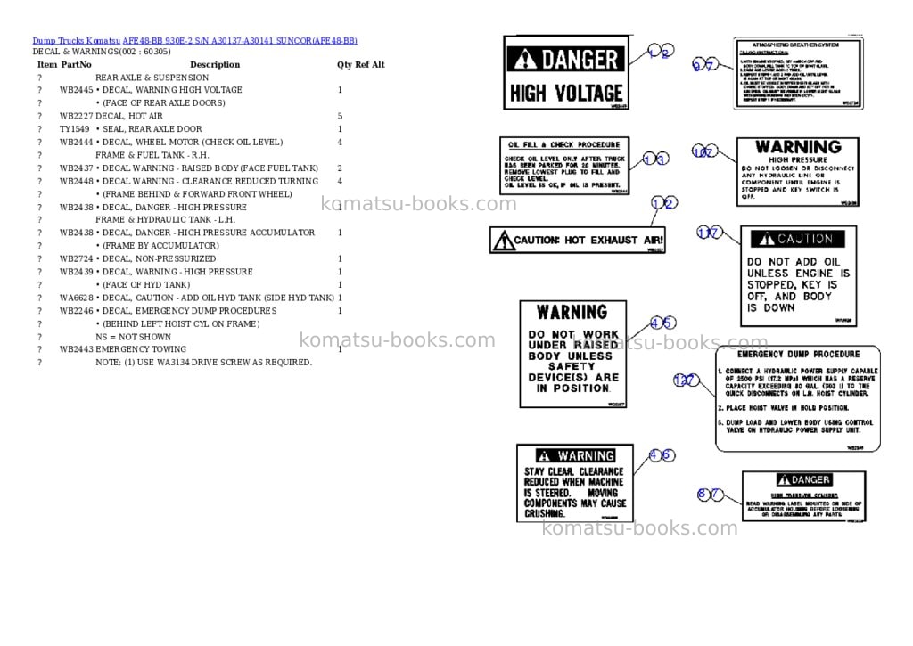 Komatsu afe48-bb 930e-2 s/n a30137-a30141 suncor Parts catalog cover Komatsu afe48-bb 930e-2 s/n a30137-a30141 suncor Parts catalog cover
