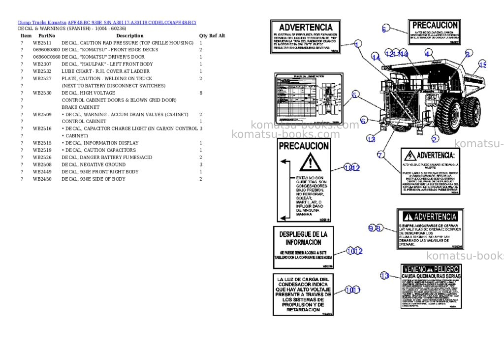 Komatsu afe48-bc 930e s/n a30117-a30118 codelco Parts catalog cover Page 2