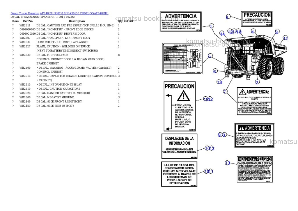 Komatsu afe48-bh 930e-2 s/n a30155 codelco Parts catalog cover Page 2