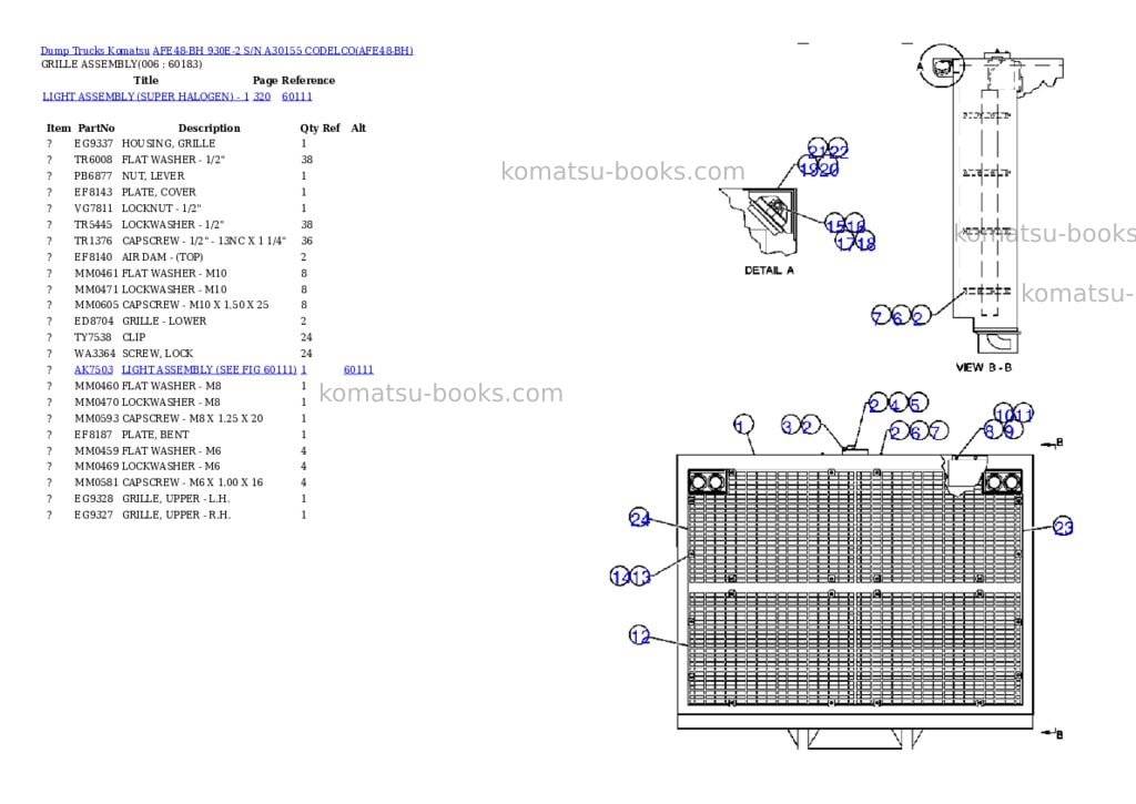 Komatsu afe48-bh 930e-2 s/n a30155 codelco Parts catalog cover Page 3