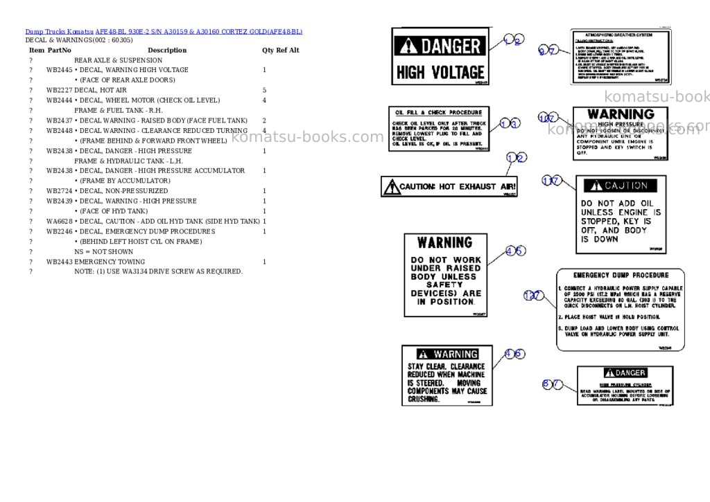 Komatsu afe48-bl 930e-2 s/n a30159 & a30160 cortez gold Parts catalog cover