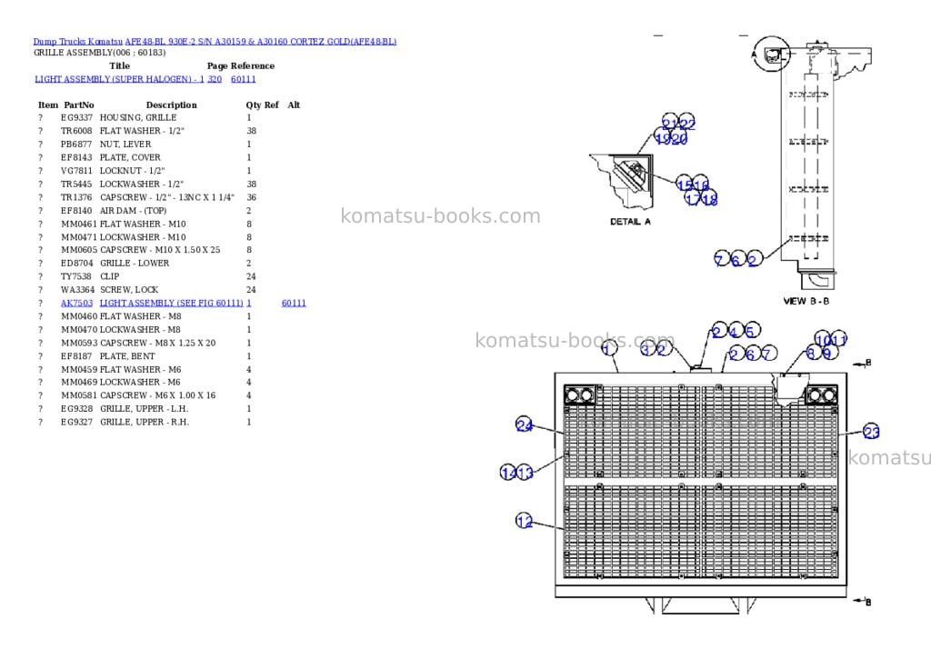 Komatsu afe48-bl 930e-2 s/n a30159 & a30160 cortez gold Parts catalog cover Page 3