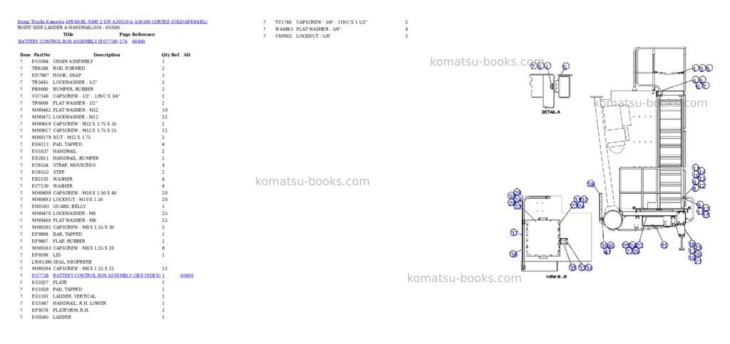 Komatsu afe48-bl 930e-2 s/n a30159 & a30160 cortez gold Parts catalog cover Page 8