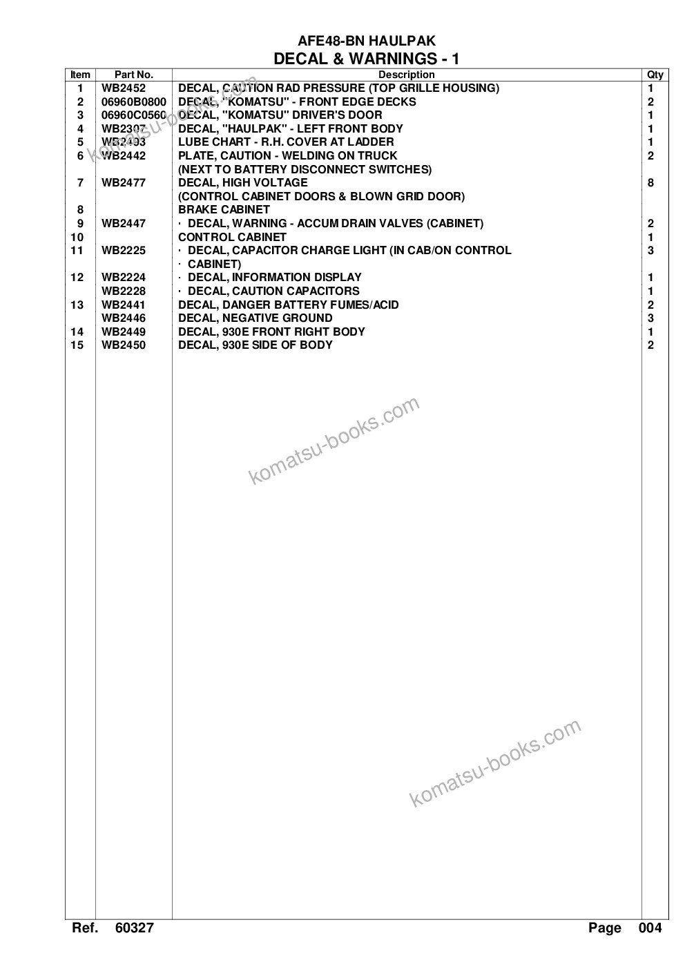 Komatsu afe48-bn 930e-2 s/n a30164 a.t.massey Parts catalog cover Page 7