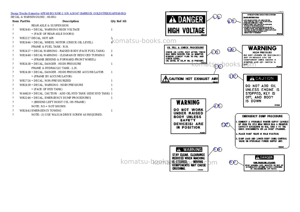 Komatsu afe48-bq 930e-2 s/n a30167 barrick goldstrike Parts catalog cover Komatsu afe48-bq 930e-2 s/n a30167 barrick goldstrike Parts catalog cover