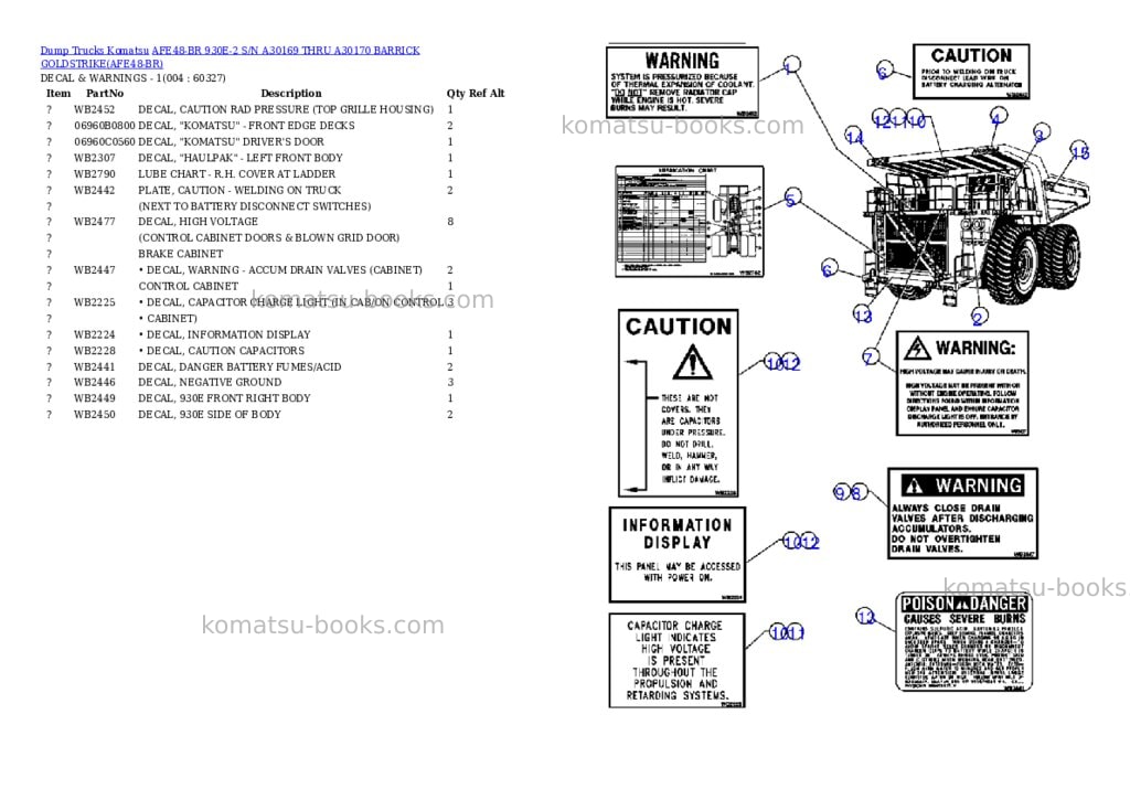 Komatsu afe48-br 930e-2 s/n a30169 thru a30170 barrick goldstrike Parts catalog cover Page 2