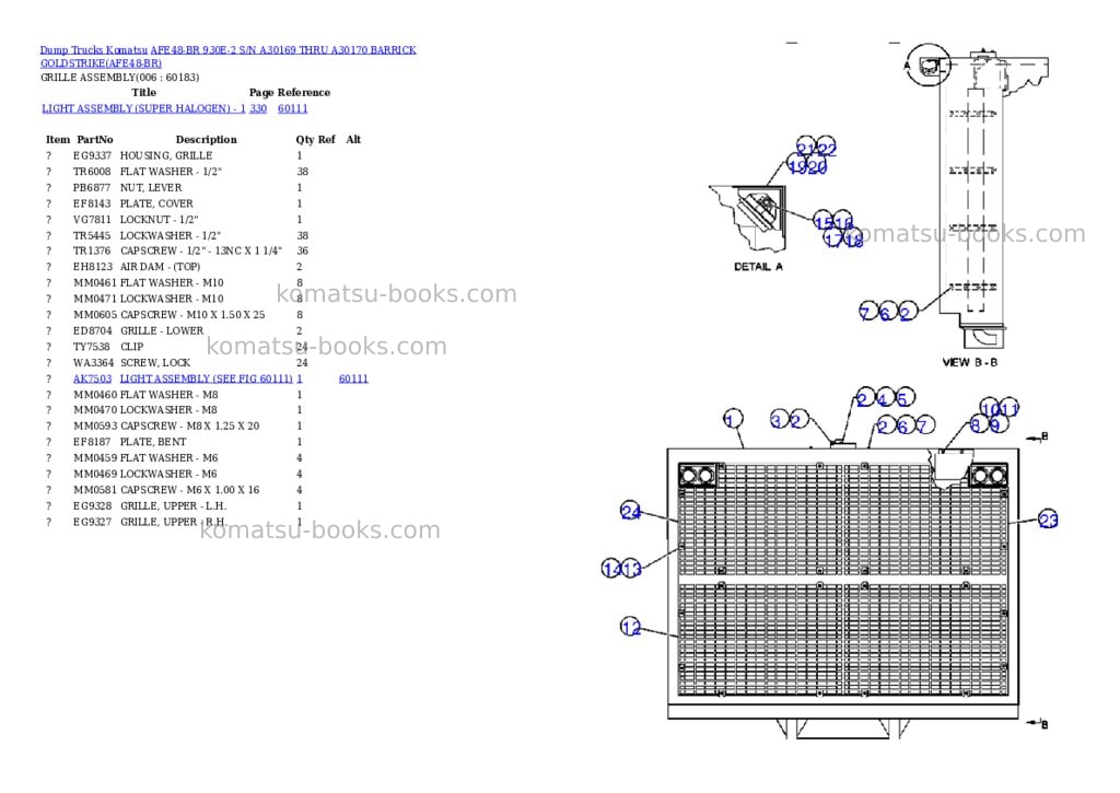 Komatsu afe48-br 930e-2 s/n a30169 thru a30170 barrick goldstrike Parts catalog cover Page 3