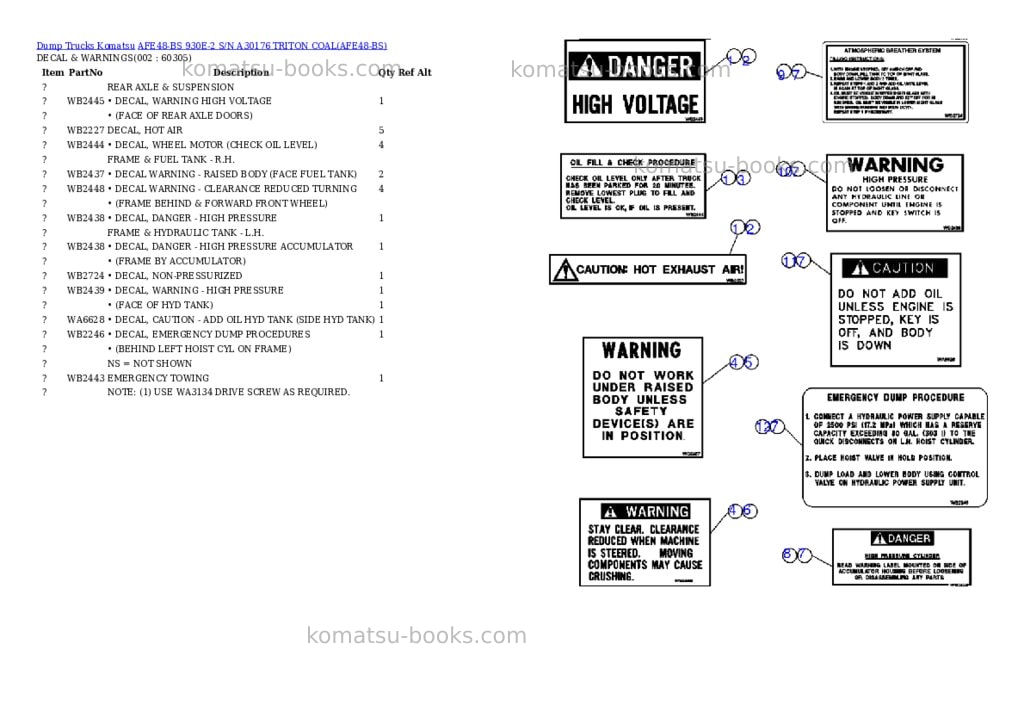 Komatsu afe48-bs 930e-2 s/n a30176 triton coal Parts catalog cover