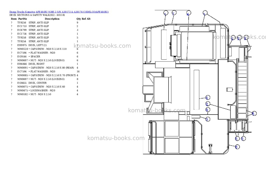 Komatsu afe48-bu 930e-2 s/n a30173 & a30174 codelco Parts catalog cover Page 10