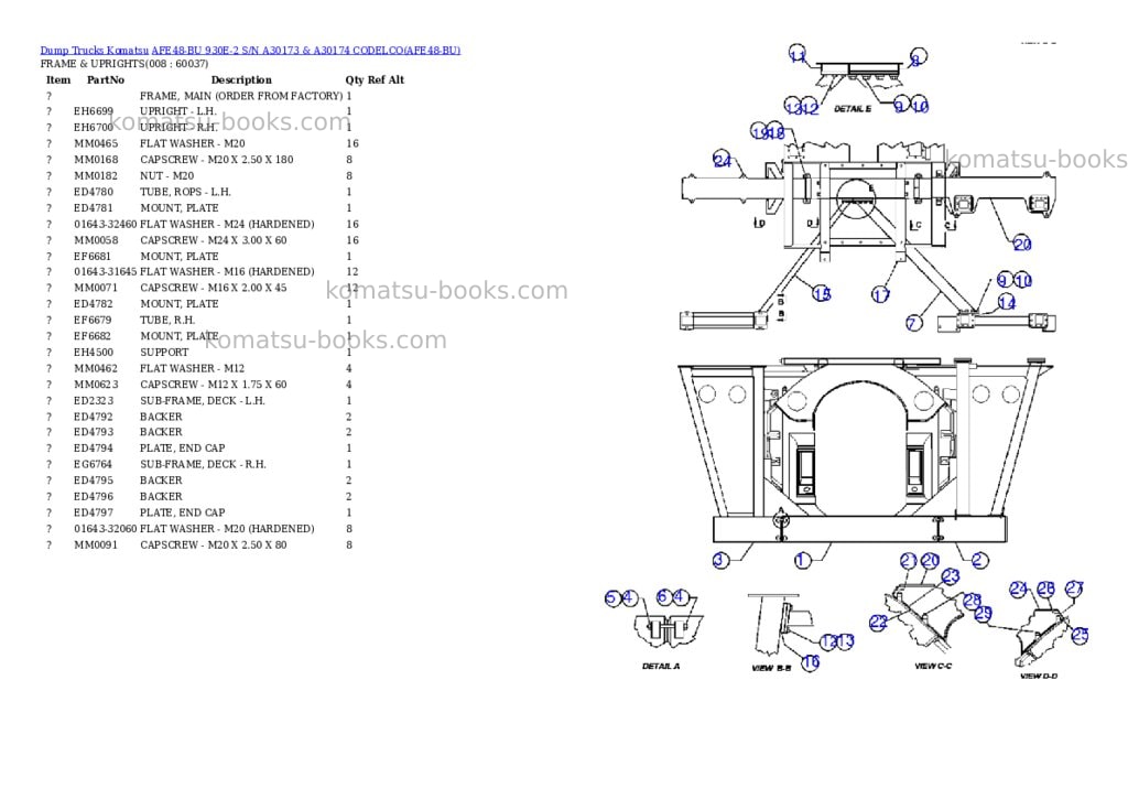 Komatsu afe48-bu 930e-2 s/n a30173 & a30174 codelco Parts catalog cover Page 4