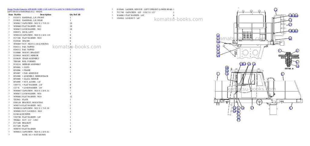 Komatsu afe48-bu 930e-2 s/n a30173 & a30174 codelco Parts catalog cover Page 6
