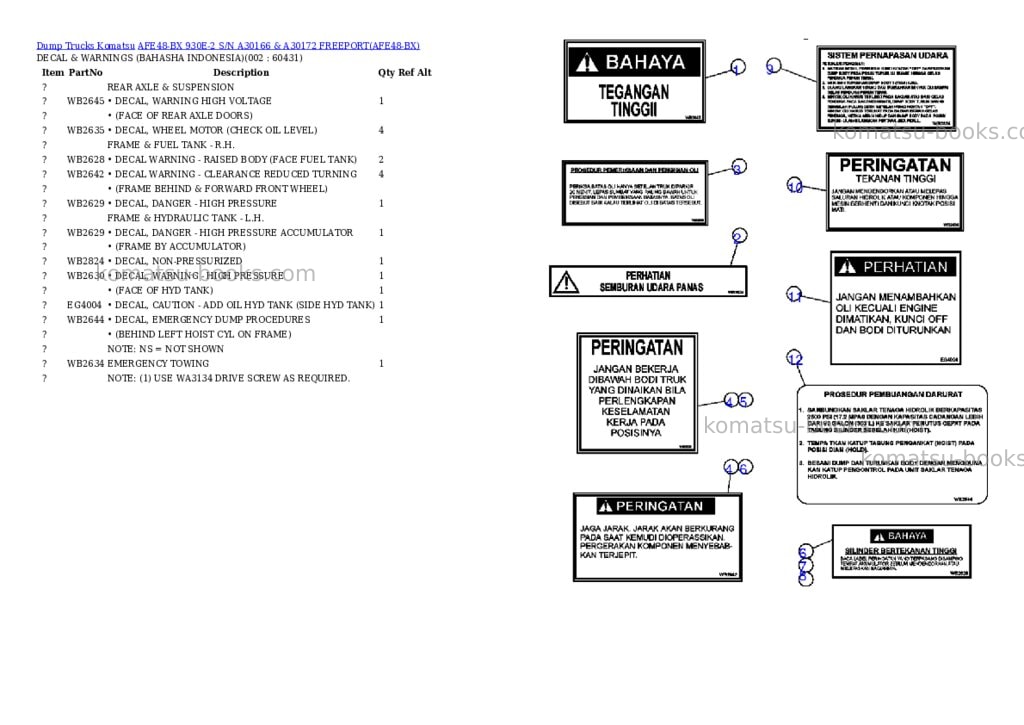 Komatsu afe48-bx 930e-2 s/n a30166 & a30172 freeport Parts catalog cover Komatsu afe48-bx 930e-2 s/n a30166 & a30172 freeport Parts catalog cover