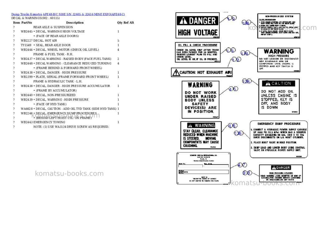 Komatsu afe48-b/c 930e s/n 32605 & 32616 mine expo Parts catalog cover