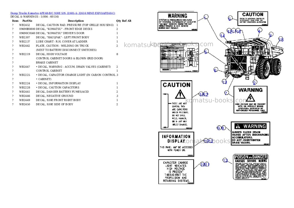 Komatsu afe48-b/c 930e s/n 32605 & 32616 mine expo Parts catalog cover Page 2