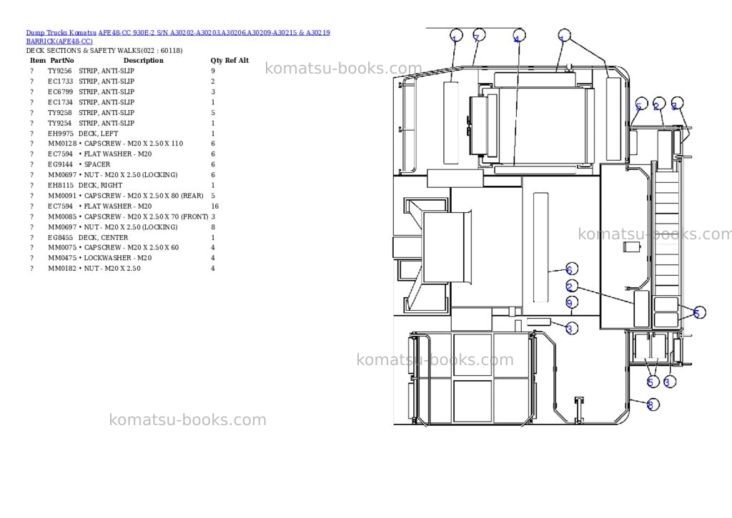Komatsu afe48-cc 930e-2 s/n a30202-a30203,a30206,a30209-a30215 & a30219 barrick Parts catalog cover Page 10