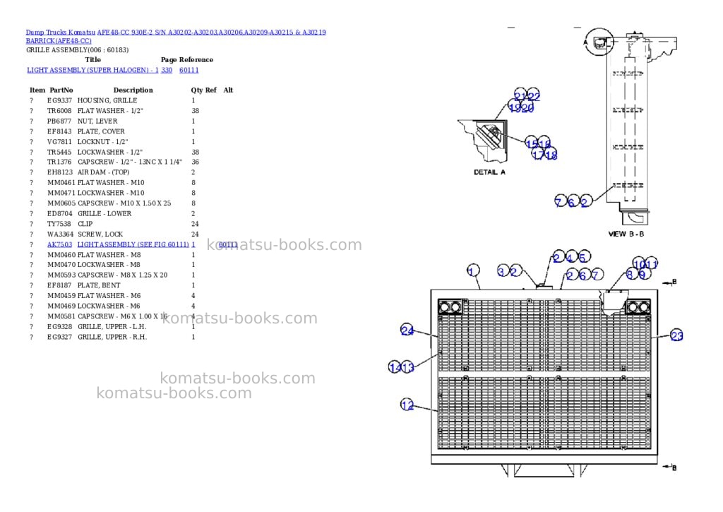Komatsu afe48-cc 930e-2 s/n a30202-a30203,a30206,a30209-a30215 & a30219 barrick Parts catalog cover Page 3