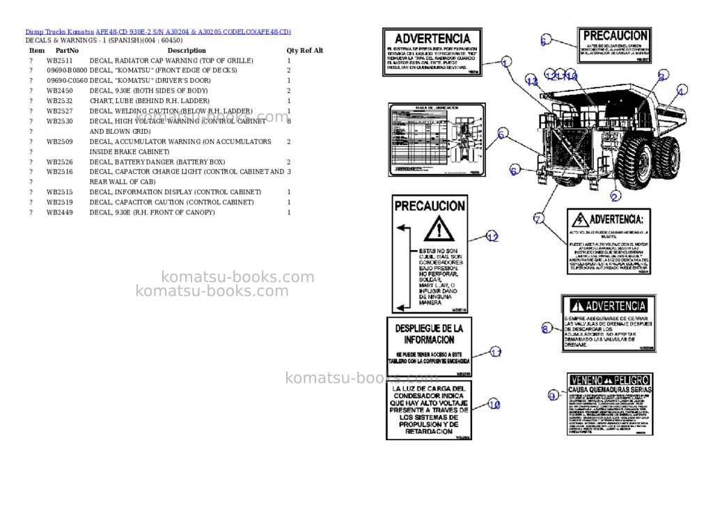 Komatsu afe48-cd 930e-2 s/n a30204 & a30205 codelco Parts catalog cover Page 2