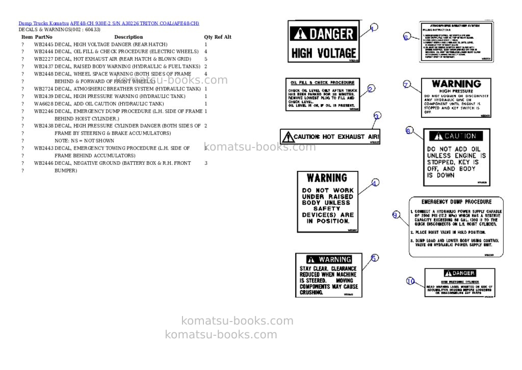 Komatsu afe48-ch 930e-2 s/n a30226 triton coal Parts catalog cover
