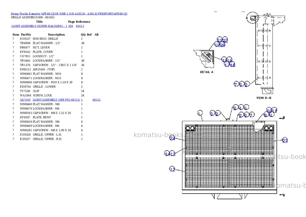 Komatsu afe48-cj/cr 930e-2 s/n a30230 - a30232 freeport Parts catalog cover Page 3
