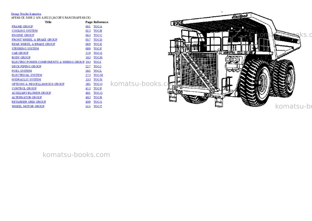 Komatsu AFE48-CK 930E-2 S/N A30225 JACOB'S RANCH Parts catalog cover Komatsu AFE48-CK 930E-2 S/N A30225 JACOB'S RANCH Parts catalog cover
