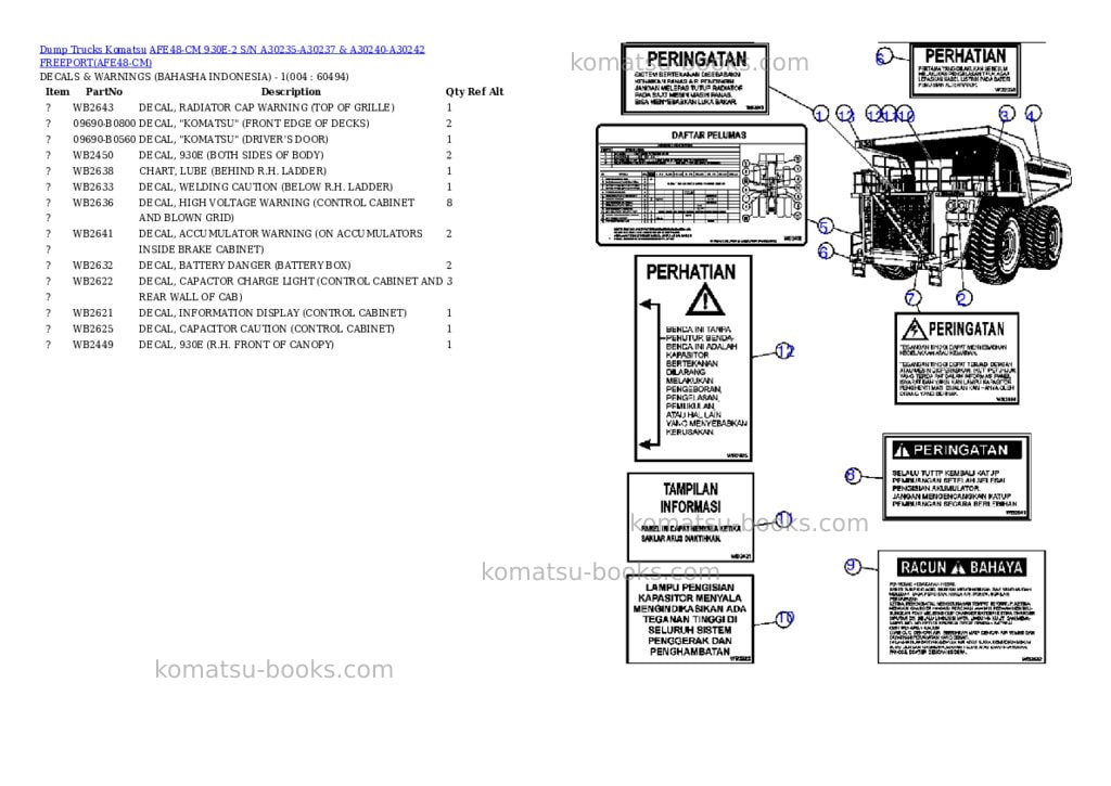 Komatsu afe48-cm 930e-2 s/n a30235-a30237 & a30240-a30242 freeport Parts catalog cover Page 2