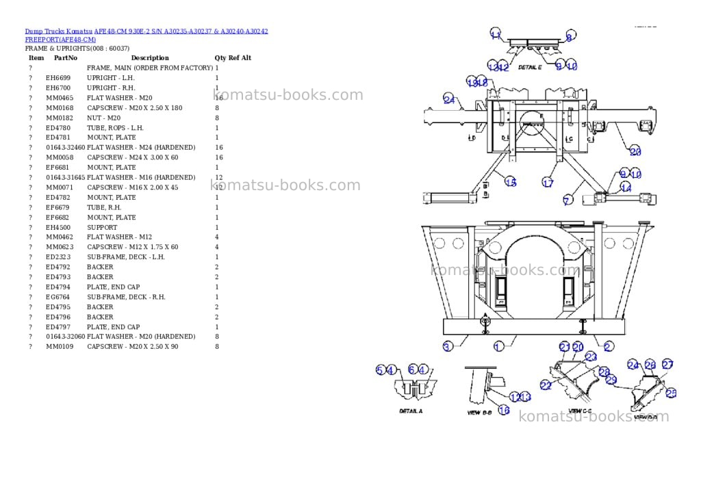 Komatsu afe48-cm 930e-2 s/n a30235-a30237 & a30240-a30242 freeport Parts catalog cover Page 4