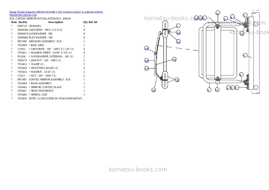 Komatsu afe48-cm 930e-2 s/n a30235-a30237 & a30240-a30242 freeport Parts catalog cover Page 9